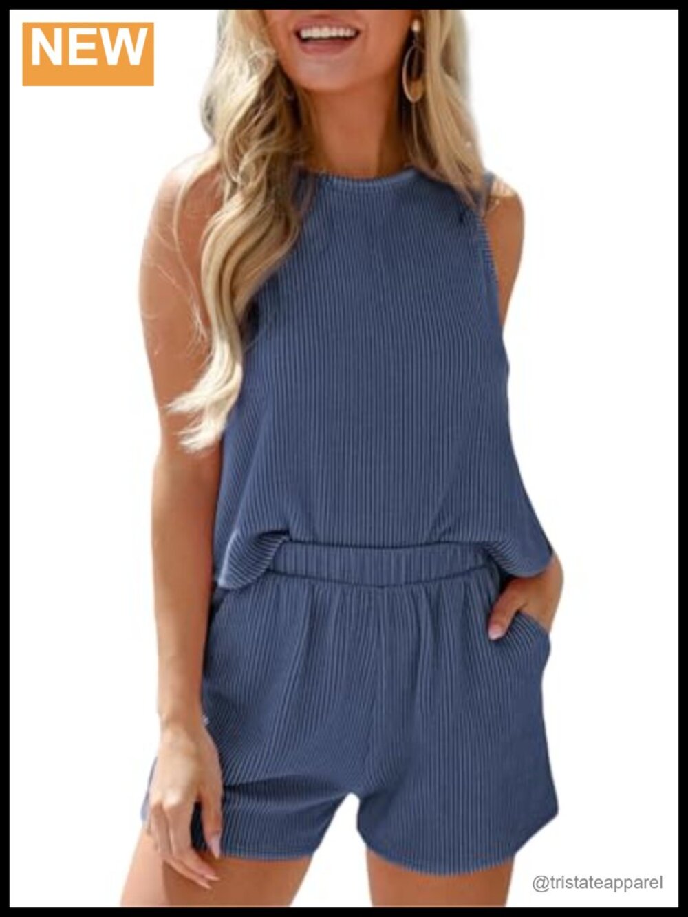 SHEWIN Women's Striped 2 Piece Shorts Set Sleeveless Top Loungewear